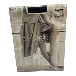 Vintage JCPenney Pantyhose Sheer Caress Sandalfoot Queen Short Navy Blue 1 Pair